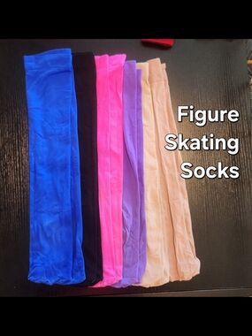 Six Pair Figure Skating Socks - Blue, Black, Hot Pink, Purple, Nude
